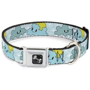 Buckle-Down Pet Collar, Dog Collar Metal Seatbelt Buckle, Cloudy Skies Rain Clouds White Blues, 11 to 16.5 Inches 1.0 Inch Wide