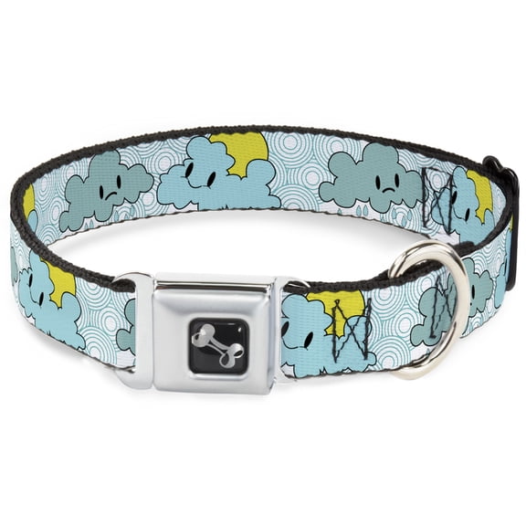 Buckle-Down Pet Collar, Dog Collar Metal Seatbelt Buckle, Cloudy Skies Rain Clouds White Blues, 15 to 24 Inches 1.0 Inch Wide