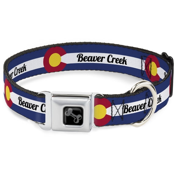 Buckle-Down Pet Collar, Dog Collar Metal Seatbelt Buckle, Colorado Beaver Creek Flag Blue White Red Yellow, 9.5 to 13 Inches 1.0 Inch Wide