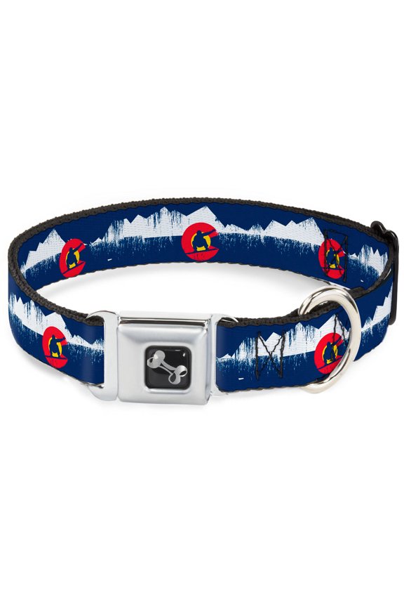 Pet Collar, Dog Collar Metal Seatbelt Buckle, Colorado Snowboarder Snowy Mountains Weathered, 15 to 24 Inches 1.0 Inch Wide