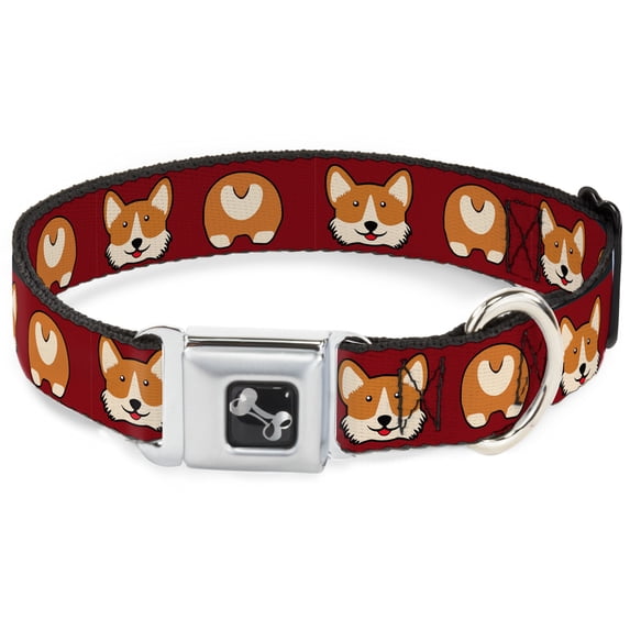 Buckle-Down Pet Collar, Dog Collar Metal Seatbelt Buckle, Corgi Face Rump Red, 20 to 31 Inches 1.5 Inch Wide