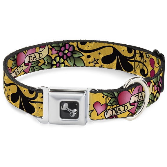 Buckle-Down Pet Collar, Dog Collar Metal Seatbelt Buckle, Dad Dad Yellow, 11 to 16.5 Inches 1.0 Inch Wide