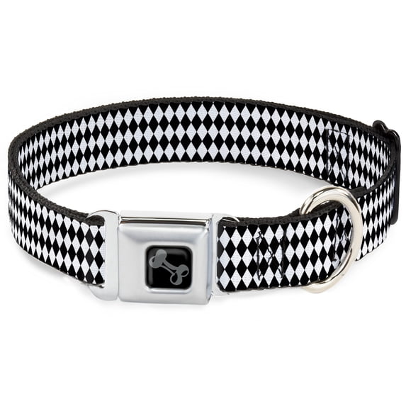 Buckle-Down Pet Collar, Dog Collar Metal Seatbelt Buckle, Diamonds Stripe White Black, 15 to 24 Inches 1.0 Inch Wide