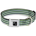 thumbnail image 1 of Buckle-Down Pet Collar, Dog Collar Metal Seatbelt Buckle, Fine Stripes White Neon Green Navy, 9.5 to 13 Inches 1.0 Inch Wide, 1 of 8