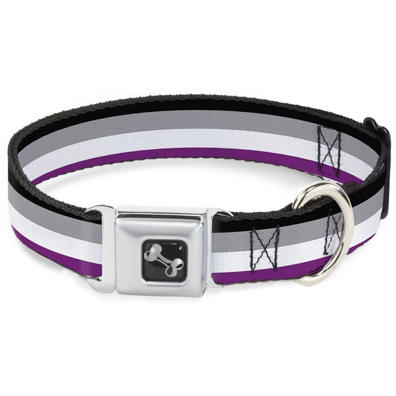 Buckle-Down Pet Collar, Dog Collar Metal Seatbelt Buckle, Flag Asexual Black Gray White Purple, 15 to 24 Inches 1.0 Inch Wide