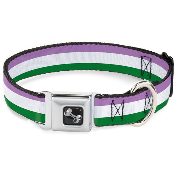 Buckle-Down Pet Collar, Dog Collar Metal Seatbelt Buckle, Flag Genderqueer Lavender White Green, 13 to 17 Inches 1.5 Inch Wide