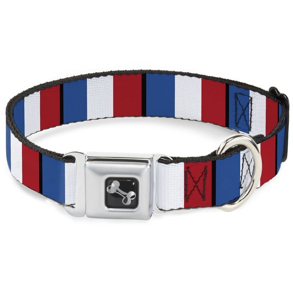 Buckle-Down Pet Collar, Dog Collar Metal Seatbelt Buckle, France Flags, 15 to 24 Inches 1.0 Inch Wide