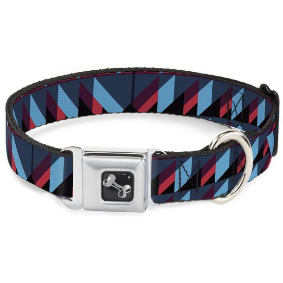 Buckle-Down Pet Collar, Dog Collar Metal Seatbelt Buckle, Geometric Peaks Blues Purple Red, 9.5 to 13 Inches 1.0 Inch Wide