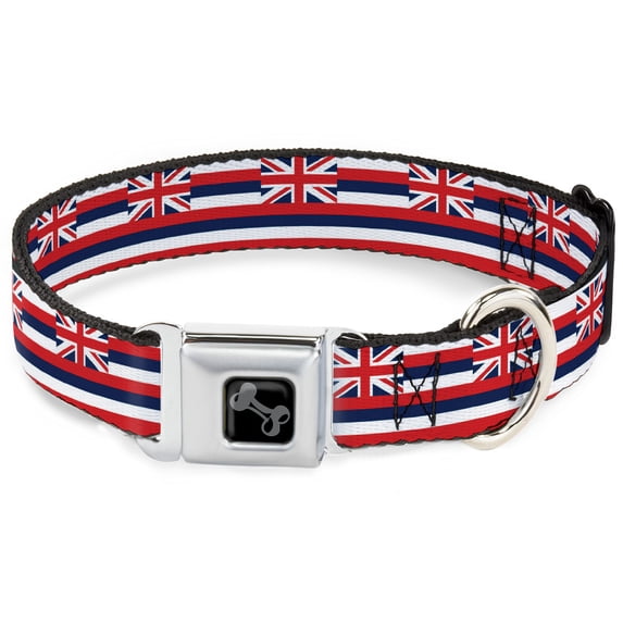 Buckle-Down Pet Collar, Dog Collar Metal Seatbelt Buckle, Hawaii Flag Continuous Repeat, 16 to 23 Inches 1.5 Inch Wide