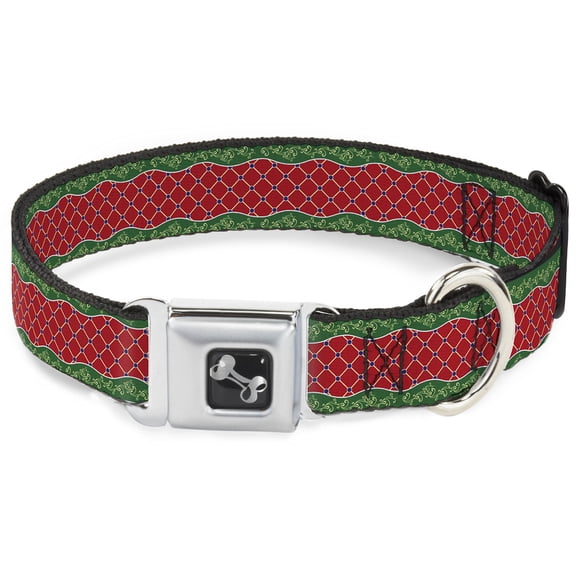 Buckle-Down Pet Collar, Dog Collar Metal Seatbelt Buckle, Holiday Trim Stripe Green Red, 9.5 to 13 Inches 1.0 Inch Wide