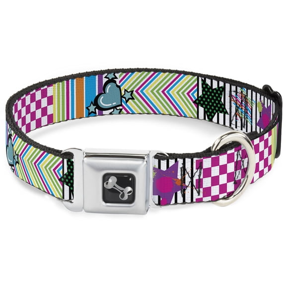 Buckle-Down Pet Collar, Dog Collar Metal Seatbelt Buckle, Icons Patterns, 15 to 24 Inches 1.0 Inch Wide