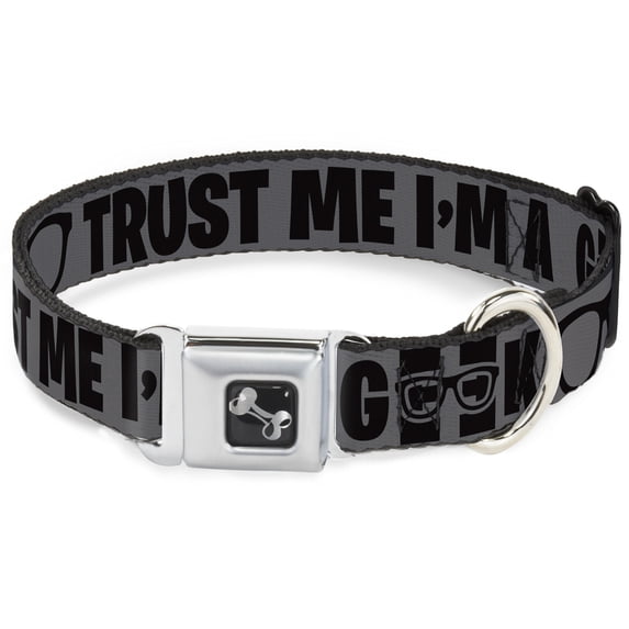 Buckle-Down Pet Collar, Dog Collar Metal Seatbelt Buckle, Im A Geek Glasses Gray Black, 16 to 23 Inches 1.5 Inch Wide
