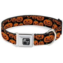 Buckle-Down Pet Collar, Dog Collar Metal Seatbelt Buckle, Jack O Lantern Pumpkin Expressions Black Orange, 9.5 to 13 Inches 1.0 Inch Wide