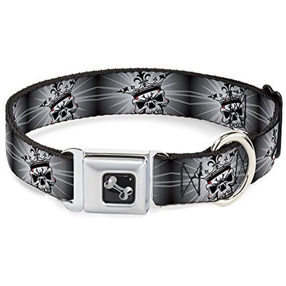 Buckle-Down Pet Collar, Dog Collar Metal Seatbelt Buckle, King Skull Blocks Rays Grays, 9.5 to 13 Inches 1.0 Inch Wide