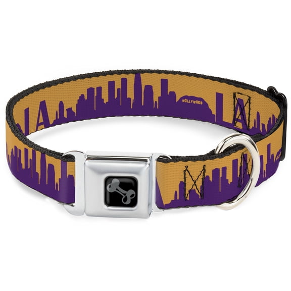 Buckle-Down Pet Collar, Dog Collar Metal Seatbelt Buckle, LA Los Angeles Solid Skyline Gold Purple, 11 to 16.5 Inches 1.0 Inch Wide