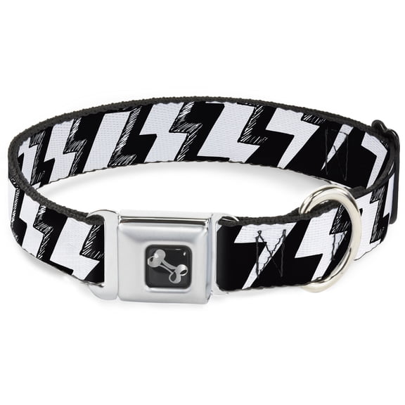 Buckle-Down Pet Collar, Dog Collar Metal Seatbelt Buckle, Lightning Bolts Sketch Black White, 15 to 24 Inches 1.0 Inch Wide