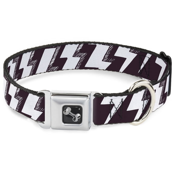 Buckle-Down Pet Collar, Dog Collar Metal Seatbelt Buckle, Lightning Bolts Sketch Plum White, 11 to 16.5 Inches 1.0 Inch Wide