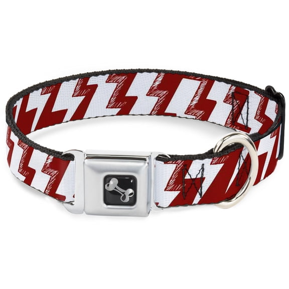 Buckle-Down Pet Collar, Dog Collar Metal Seatbelt Buckle, Lightning Bolts Sketch Red White, 15 to 24 Inches 1.0 Inch Wide