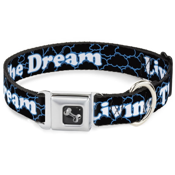 Buckle-Down Pet Collar, Dog Collar Metal Seatbelt Buckle, Living the Dream Clouds Black Blue White, 15 to 24 Inches 1.0 Inch Wide