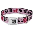 thumbnail image 1 of Buckle-Down Pet Collar, Dog Collar Metal Seatbelt Buckle, Love Hate Betrayal Pink Black Fuchsia, 15 to 24 Inches 1.0 Inch Wide, 1 of 8