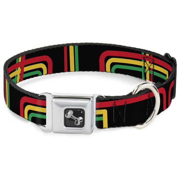 Buckle-Down Pet Collar, Dog Collar Metal Seatbelt Buckle, Maze Lines Black Rasta, 15 to 24 Inches 1.0 Inch Wide