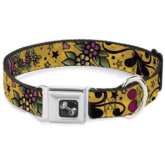 Buckle-Down Pet Collar, Dog Collar Metal Seatbelt Buckle, Mom Dad Close Up Yellow, 15 to 24 Inches 1.0 Inch Wide