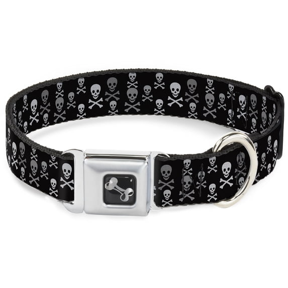 Buckle-Down Pet Collar, Dog Collar Metal Seatbelt Buckle, Multi Skull Black Gray, 20 to 31 Inches 1.5 Inch Wide