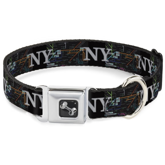 Buckle-Down Pet Collar, Dog Collar Metal Seatbelt Buckle, New York Subway, 9.5 to 13 Inches 1.0 Inch Wide