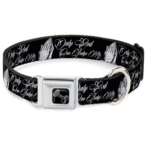 Buckle-Down Pet Collar, Dog Collar Metal Seatbelt Buckle, Only God Can Judge Me Script Praying Hands Black White, 15 to 24 Inches 1.0 Inch Wide