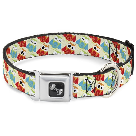 Buckle-Down Pet Collar, Dog Collar Metal Seatbelt Buckle, Owl Eyes Yellow Reds Blues, 11 to 16.5 Inches 1.0 Inch Wide