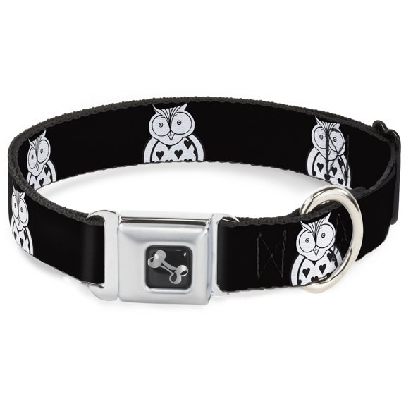 Buckle-Down Pet Collar, Dog Collar Metal Seatbelt Buckle, Owls Black Whit, 9.5 to 13 Inches 1.0 Inch Wide