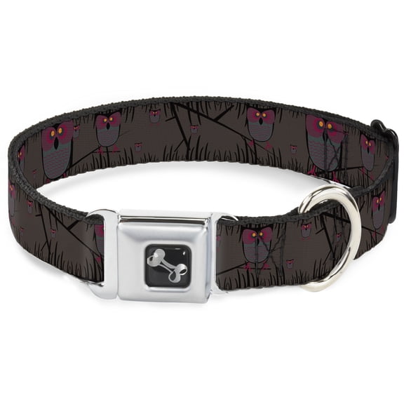 Buckle-Down Pet Collar, Dog Collar Metal Seatbelt Buckle, Owls In Trees Purple, 9.5 to 13 Inches 1.0 Inch Wide