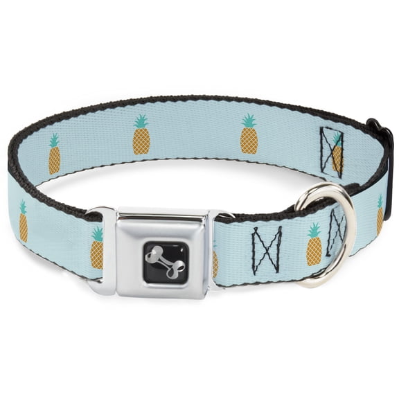 Buckle-Down Pet Collar, Dog Collar Metal Seatbelt Buckle, Pineapple Repeat Aqua Blue, 15 to 24 Inches 1.0 Inch Wide