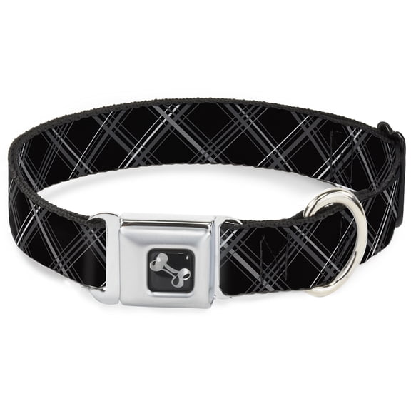 Buckle-Down Pet Collar, Dog Collar Metal Seatbelt Buckle, Plaid X Black Gray, 15 to 24 Inches 1.0 Inch Wide