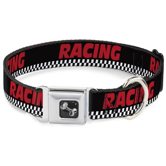 Buckle-Down Pet Collar, Dog Collar Metal Seatbelt Buckle, Racing Checker Black White Red, 11 to 16.5 Inches 1.0 Inch Wide