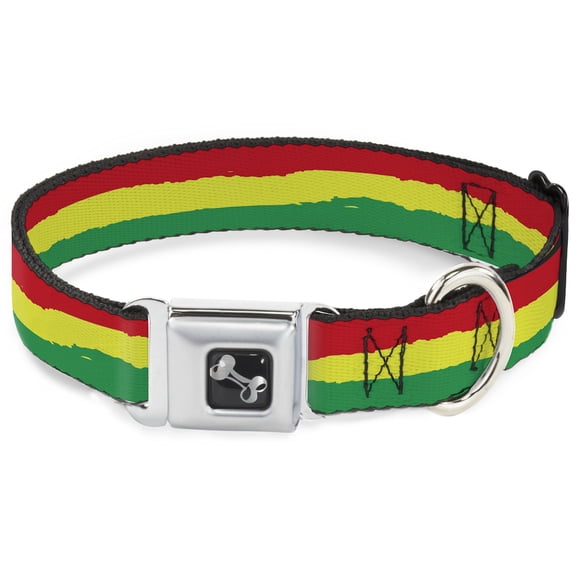Buckle-Down Pet Collar, Dog Collar Metal Seatbelt Buckle, Rasta Stripes Painted Green Yellow Red, 15 to 24 Inches 1.0 Inch Wide