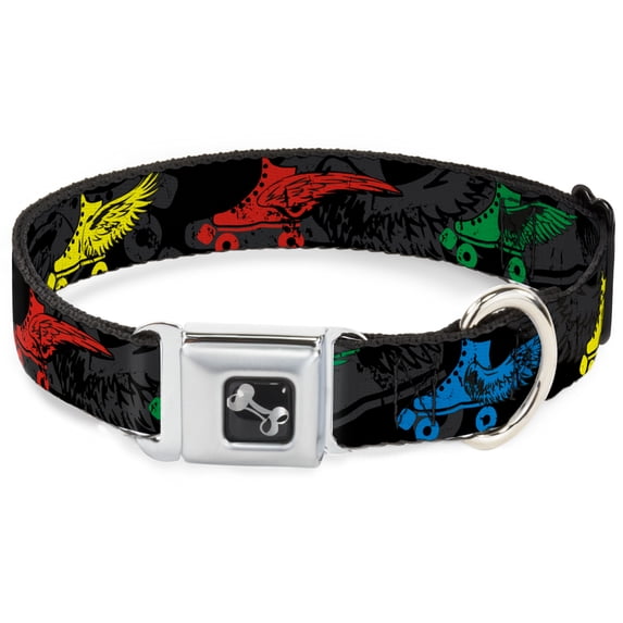 Buckle-Down Pet Collar, Dog Collar Metal Seatbelt Buckle, Roller Skates Black Gray Multi Color, 11 to 16.5 Inches 1.0 Inch Wide