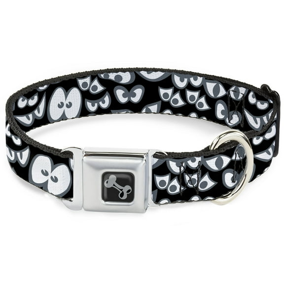 Buckle-Down Pet Collar, Dog Collar Metal Seatbelt Buckle, Spooky Eyes Scattered Black Gray White, 9.5 to 13 Inches 1.0 Inch Wide