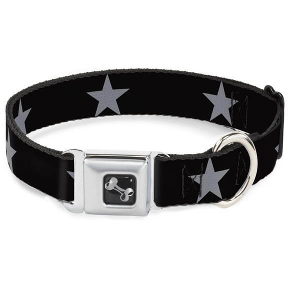 Buckle-Down Pet Collar, Dog Collar Metal Seatbelt Buckle, Star Black Silver, 20 to 31 Inches 1.5 Inch Wide