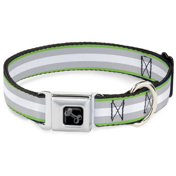 Buckle-Down Pet Collar, Dog Collar Metal Seatbelt Buckle, Stripes Navy Neon Green Silver White, 15 to 24 Inches 1.0 Inch Wide