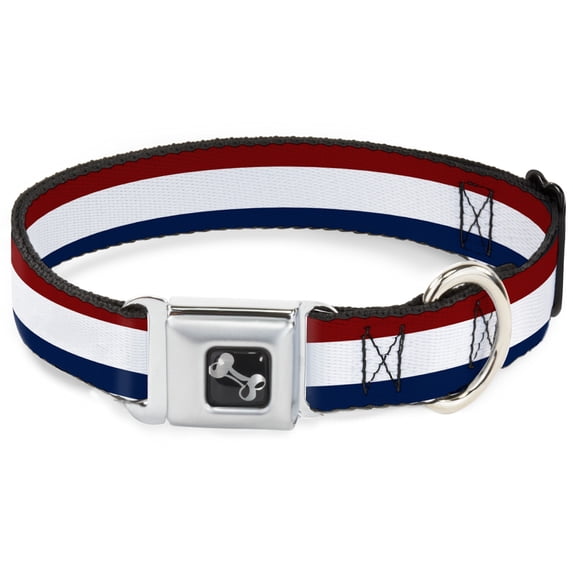 Buckle-Down Pet Collar, Dog Collar Metal Seatbelt Buckle, Stripes Red White Blue, 20 to 31 Inches 1.5 Inch Wide