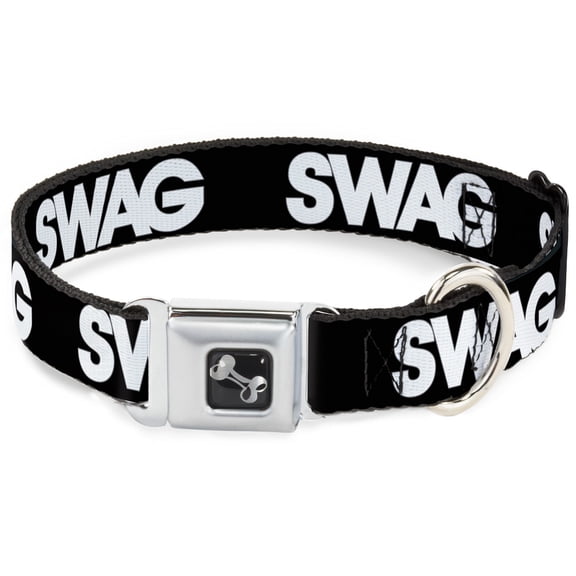 Buckle-Down Pet Collar, Dog Collar Metal Seatbelt Buckle, Swag Black White, 15 to 24 Inches 1.0 Inch Wide