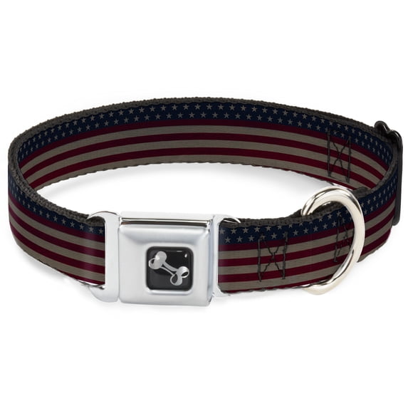 Buckle-Down Pet Collar, Dog Collar Metal Seatbelt Buckle, United States Flag Stars Stripes Distressed, 11 to 16.5 Inches 1.0 Inch Wide
