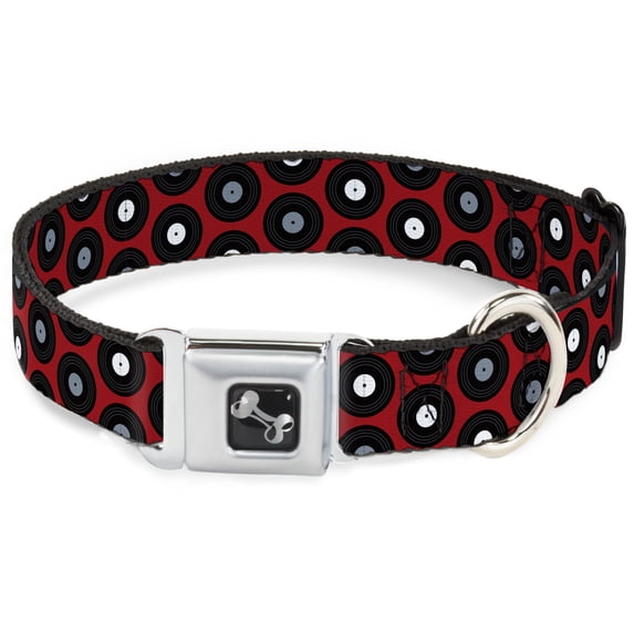 Buckle-Down Pet Collar, Dog Collar Metal Seatbelt Buckle, Vinyl Records Red Black Gray White, 20 to 31 Inches 1.5 Inch Wide