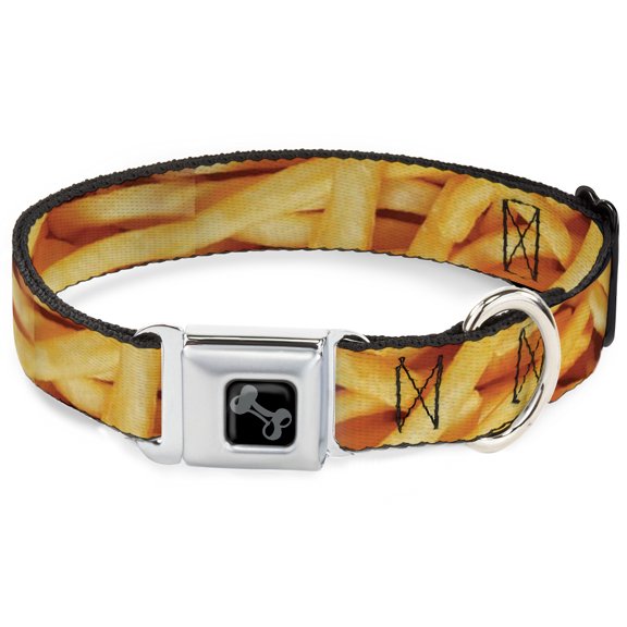 Buckle-Down Pet Collar, Dog Collar Metal Seatbelt Buckle, Vivid French Fries Stacked, 11 to 16.5 Inches 1.0 Inch Wide