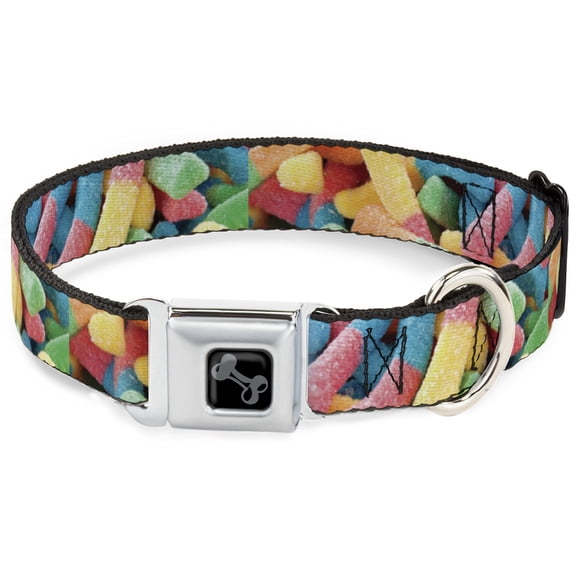 Buckle-Down Pet Collar, Dog Collar Metal Seatbelt Buckle, Vivid Sour Worms Stacked, 13 to 17 Inches 1.5 Inch Wide