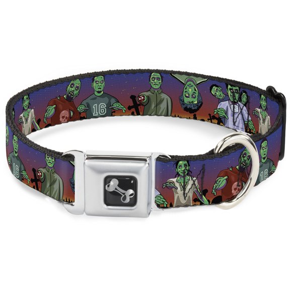 Buckle-Down Pet Collar, Dog Collar Metal Seatbelt Buckle, Walking Zombies, 15 to 24 Inches 1.0 Inch Wide