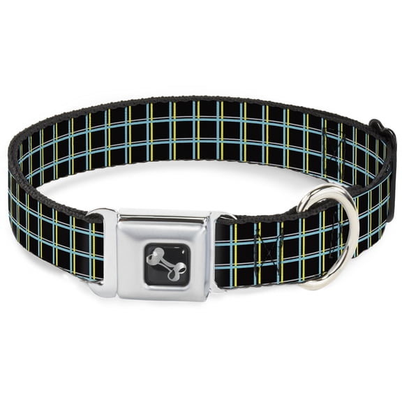 Buckle-Down Pet Collar, Dog Collar Metal Seatbelt Buckle, Wire Grid Black Turquoise Yellow, 15 to 24 Inches 1.0 Inch Wide