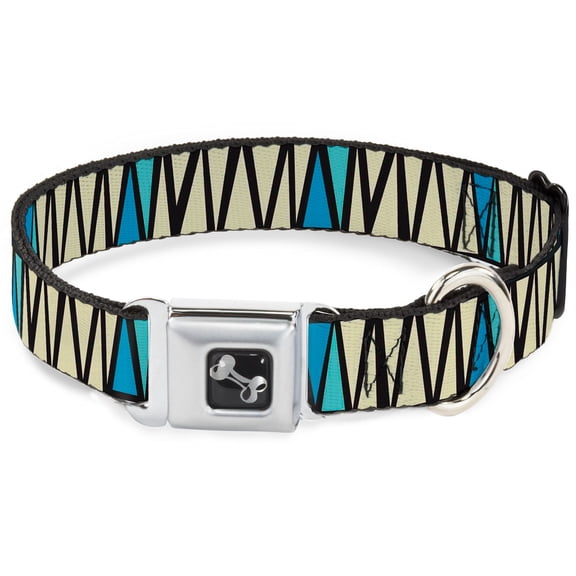 Buckle-Down Pet Collar, Dog Collar Metal Seatbelt Buckle, Zig Zag Doodle Black Cream Blues, 15 to 24 Inches 1.0 Inch Wide