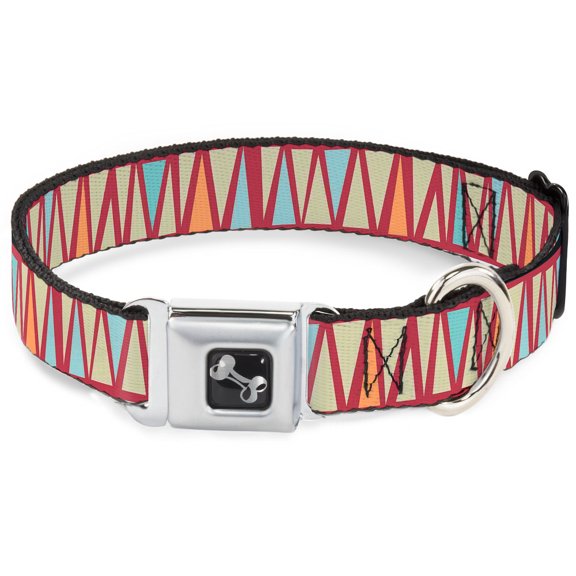 Buckle-Down Pet Collar, Dog Collar Metal Seatbelt Buckle, Zig Zag Doodle Red Tan Blues Orange, 15 to 24 Inches 1.0 Inch Wide